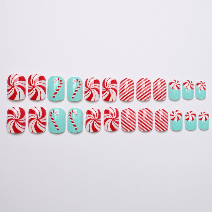 Festive Candy Cane Press-On Nails Bowlift