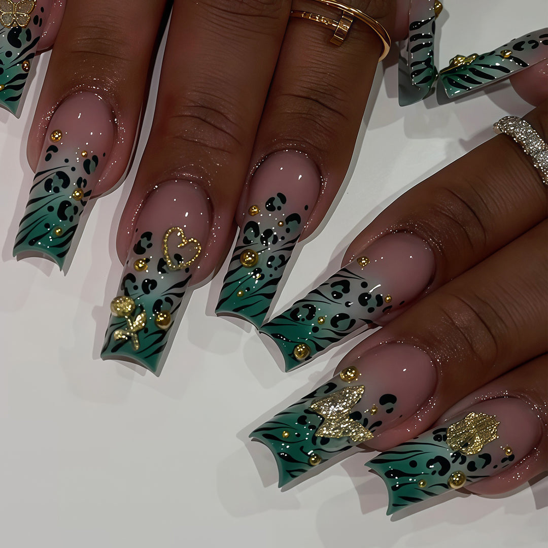 Stylish Bling Leopard Print Press-On Nail Tips Bowlift