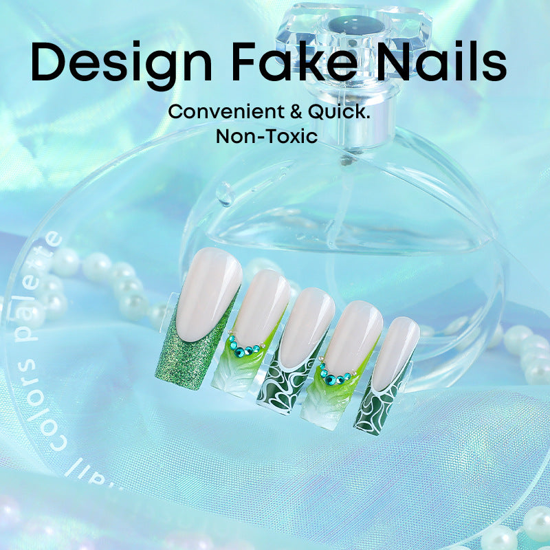 Artificial nail set with elegant glitter and specific designs Bowlift