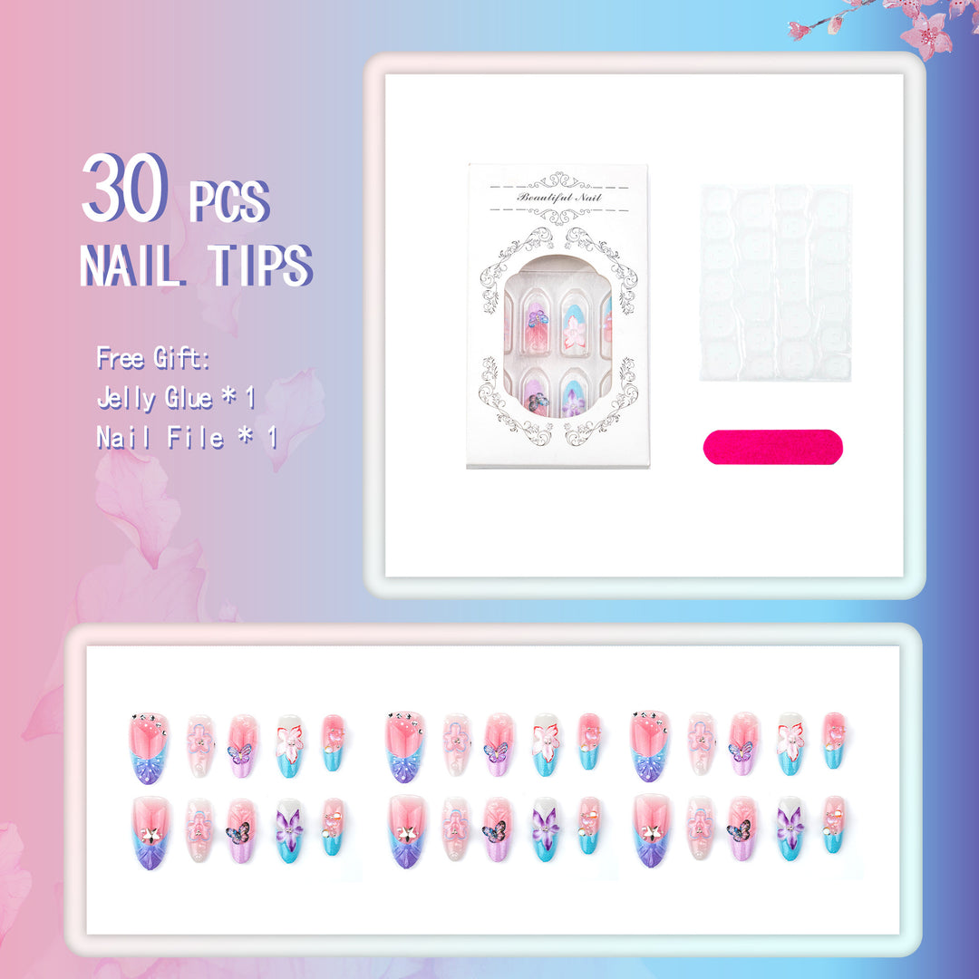 Artificial nail tips with delicate floral patterns Bowlift