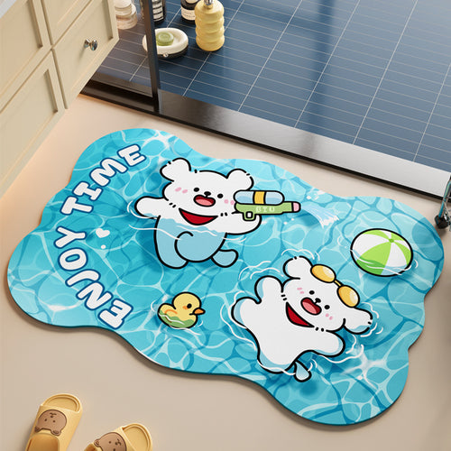 Playful Cartoon Pool-Themed Bath Mat