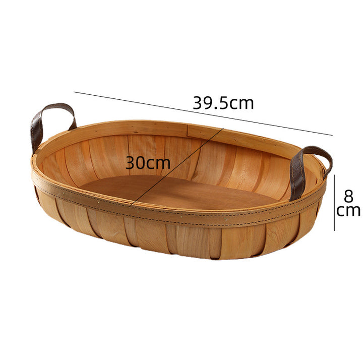 Handcrafted Oval Serving Tray with Leather Handles Bowlift