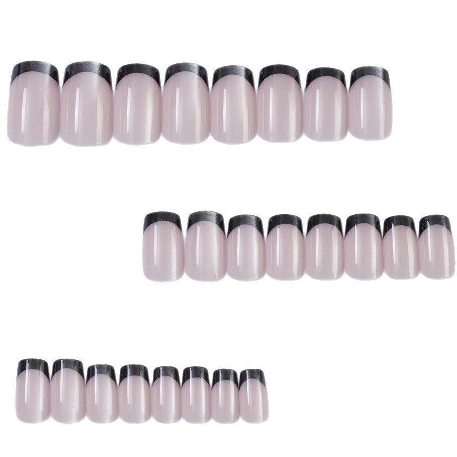 Artificial Nails in Elegant French Design with Glittering Accents Bowlift