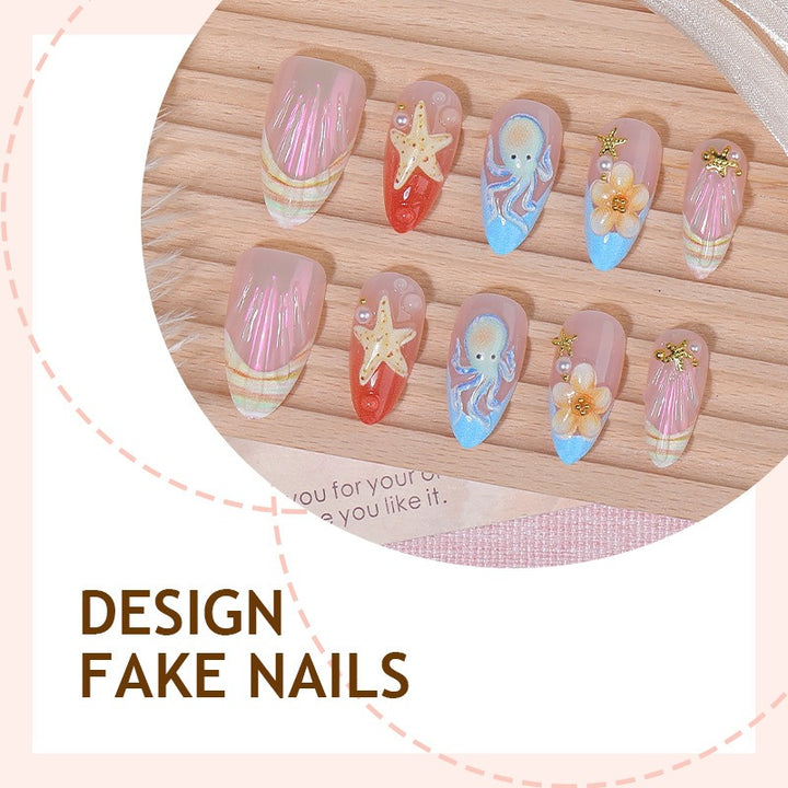 Festive artificial nail set with maritime and floral designs Bowlift