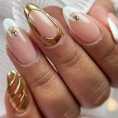 Decorative Press-On Nail Art Set with Premium Gold Accents Bowlift