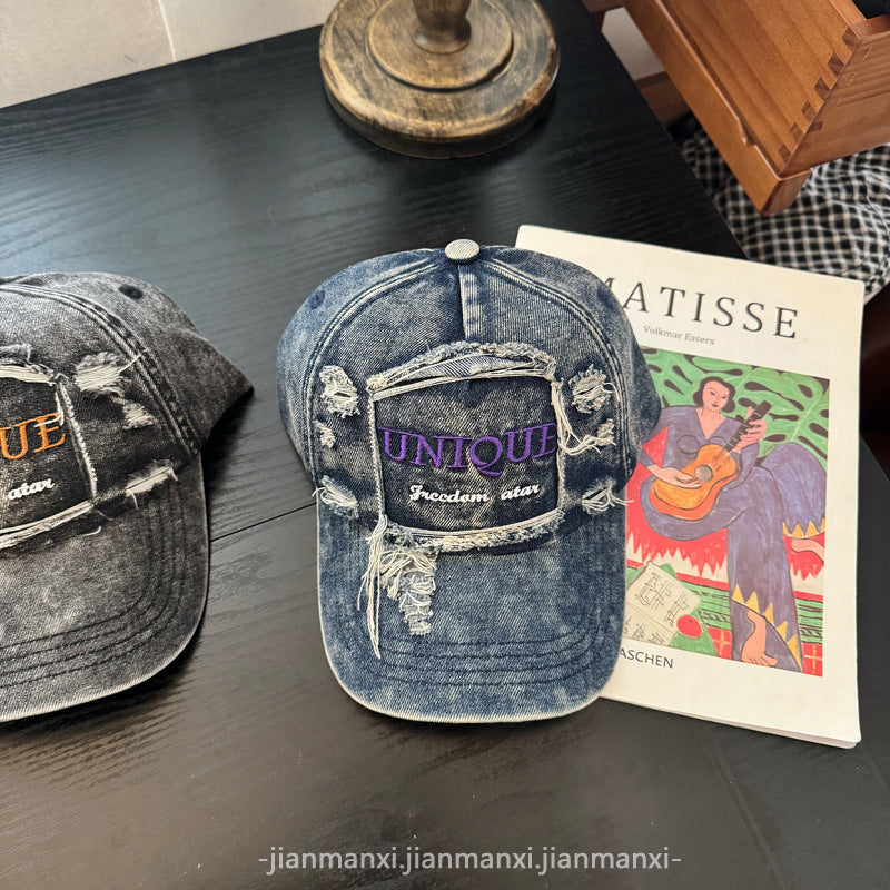 Women's Distressed Denim Baseball Cap Bowlift 1784084142