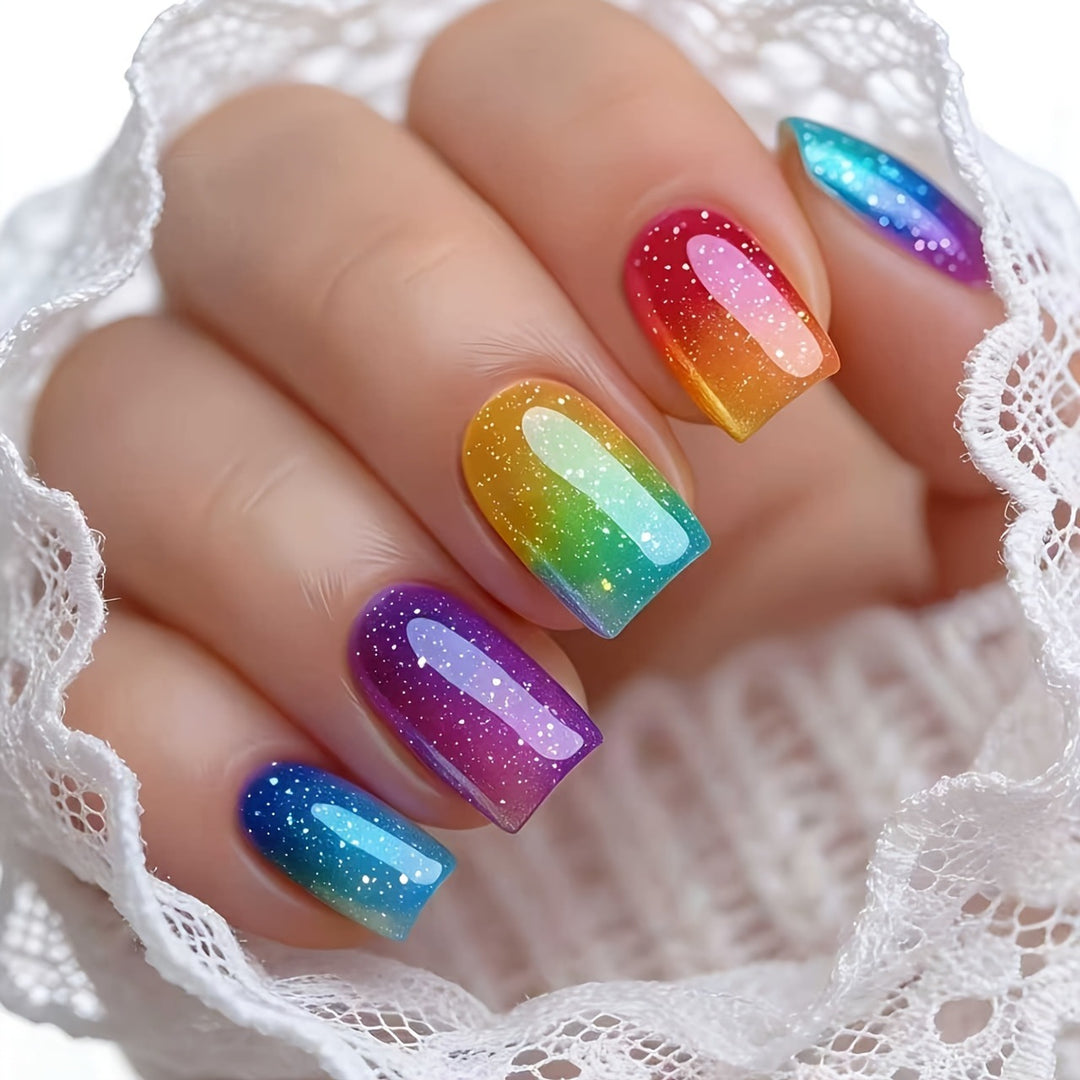 Glittered Rainbow Ombre Nail Art Bowlift
