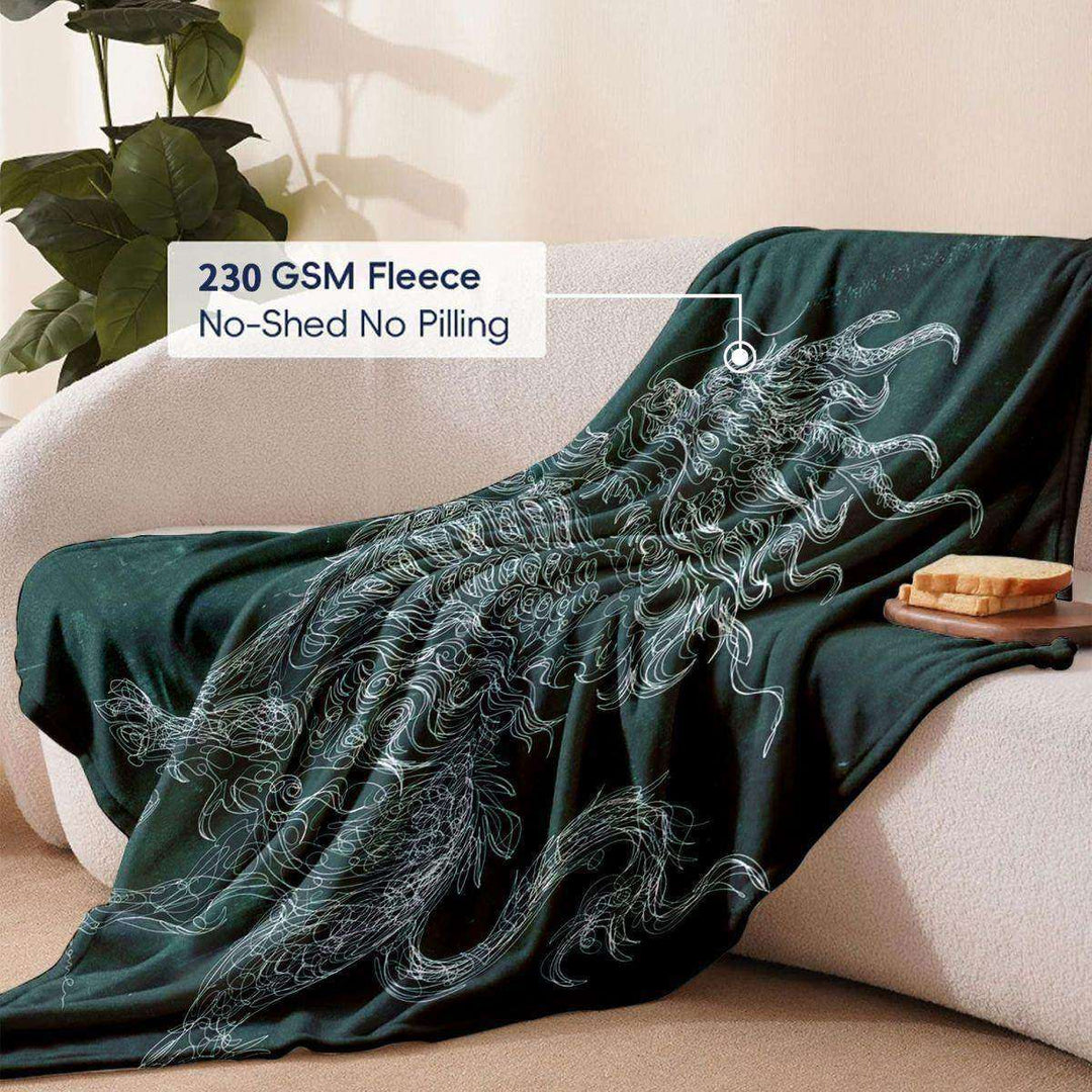 Artistic Dragon-Themed Fleece Throw Blanket