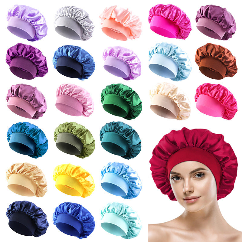 Satin sleep bonnet with wide protective elastic band Bowlift