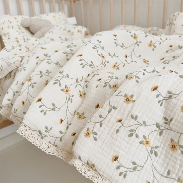 Unisex Breathable Muslin Blanket with Floral Ruffle Design Bowlift