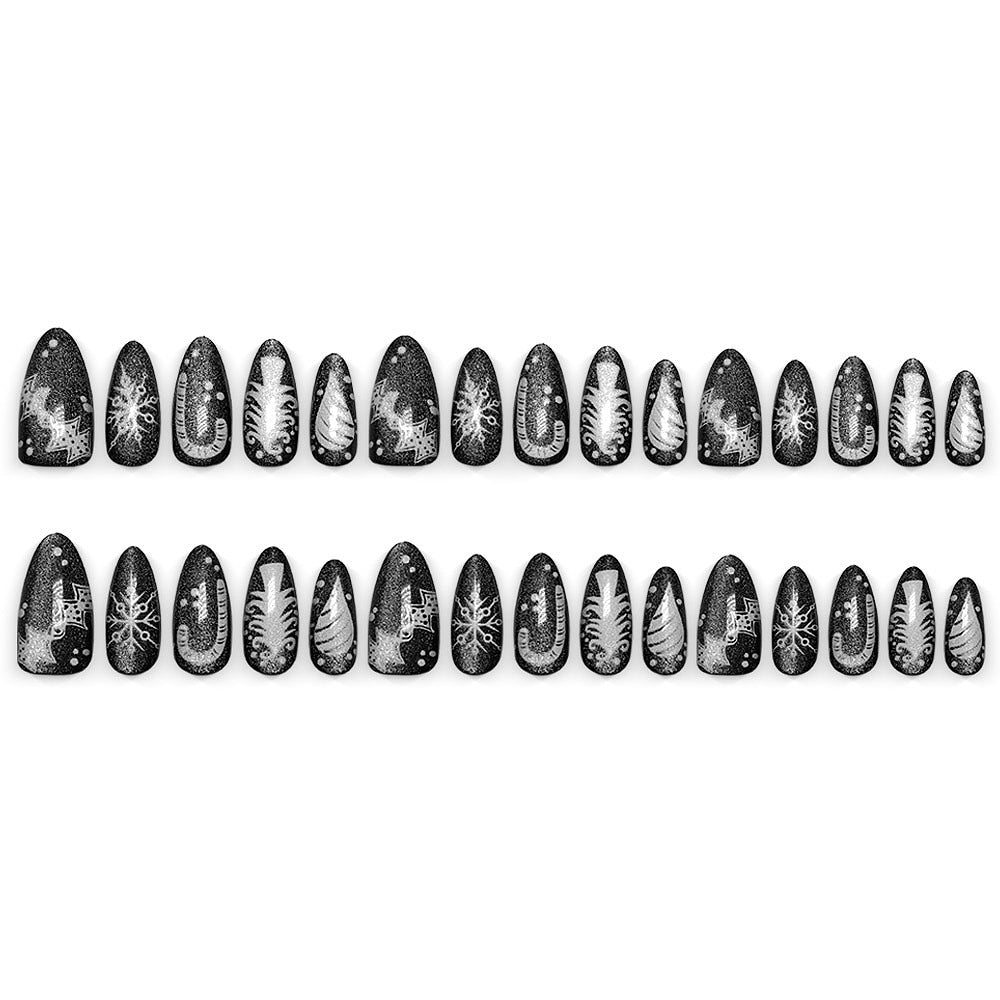 Creative Nail Art in Glamorous Black-White Design Bowlift