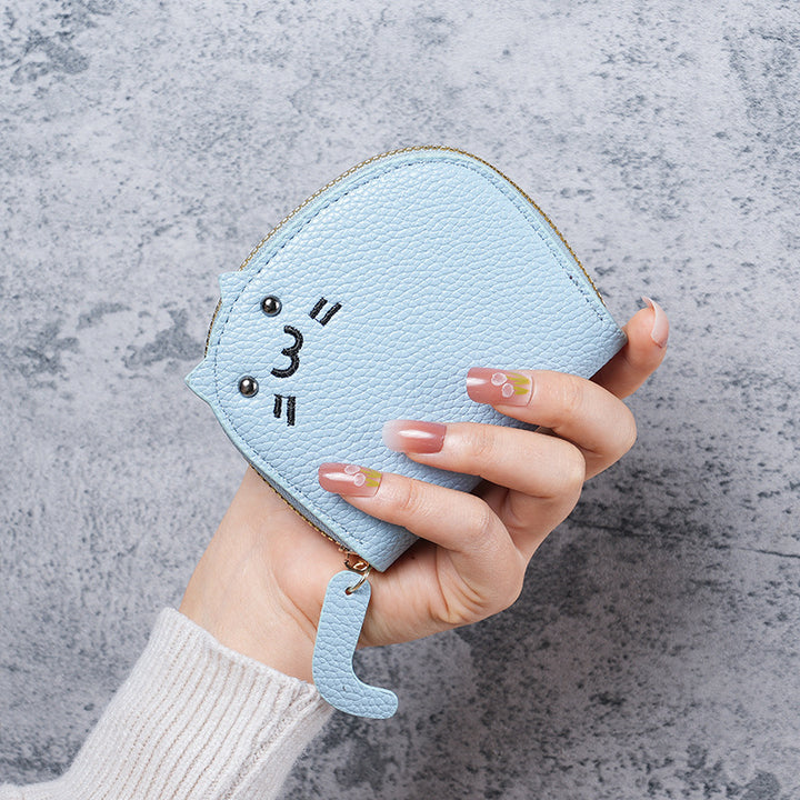 Cat-Shaped Textured Faux Leather Coin Purse with Zipper Wrist Strap Bowlift