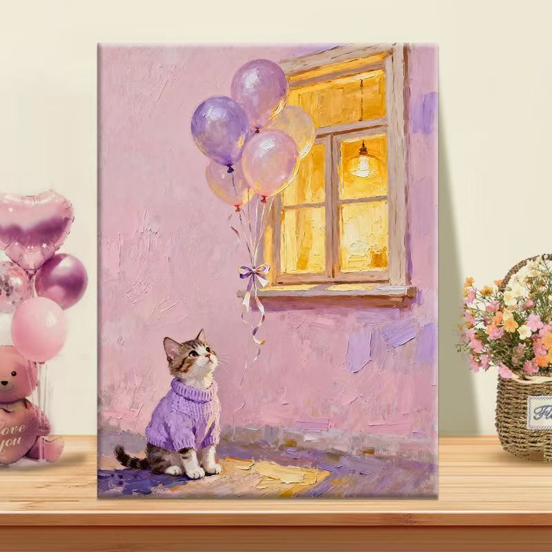 Playful Cat Illustration Canvas Art Bowlift