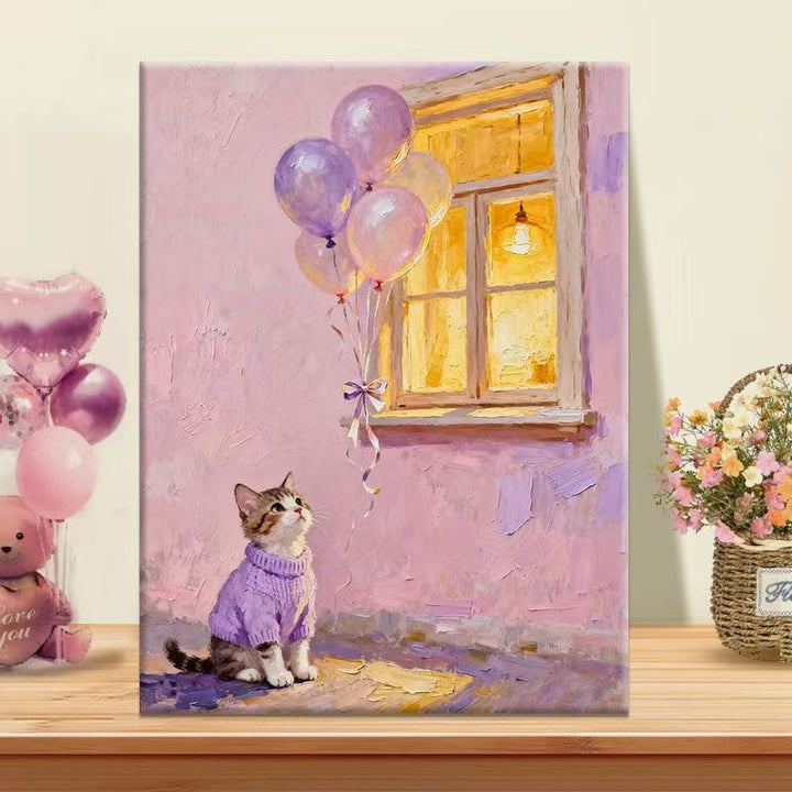 Playful Cat Illustration Canvas Art Bowlift