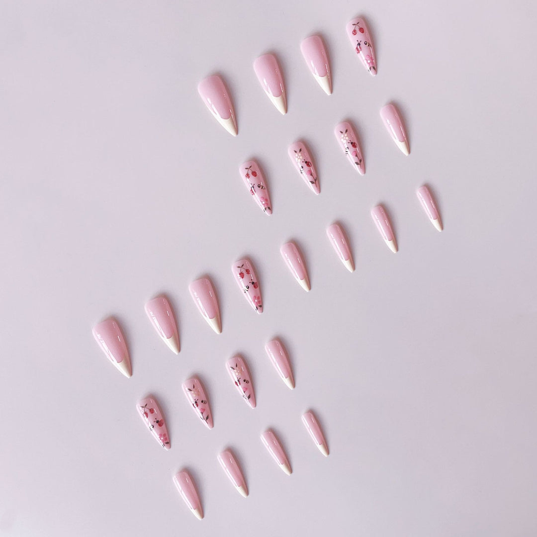Artificial nail set with colorful spring design and elegant tips Bowlift
