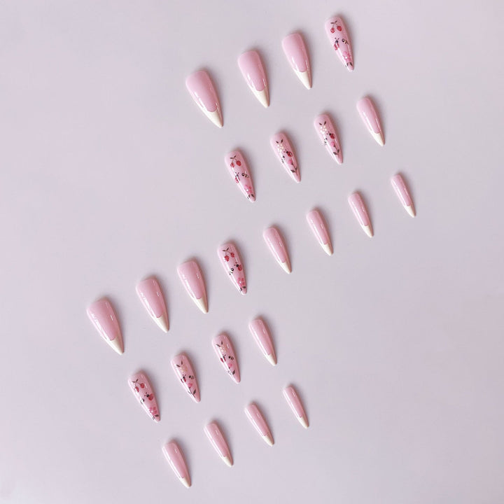 Artificial nail set with colorful spring design and elegant tips Bowlift