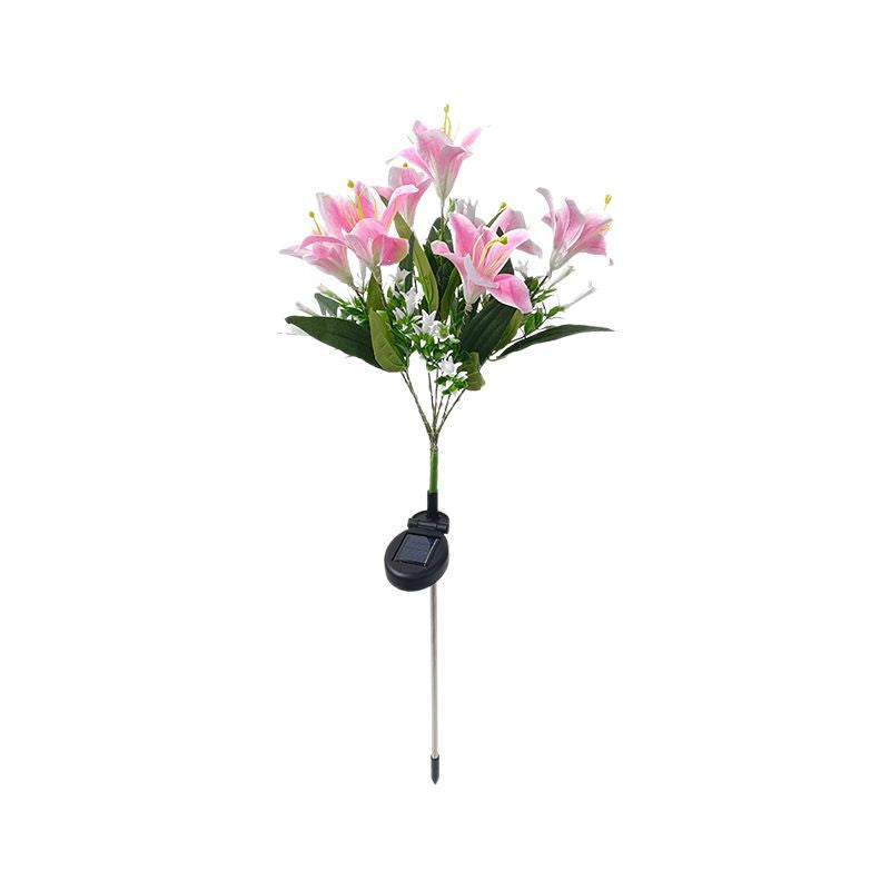Solar-Powered LED Artificial Lily Garden Stake Light Bowlift