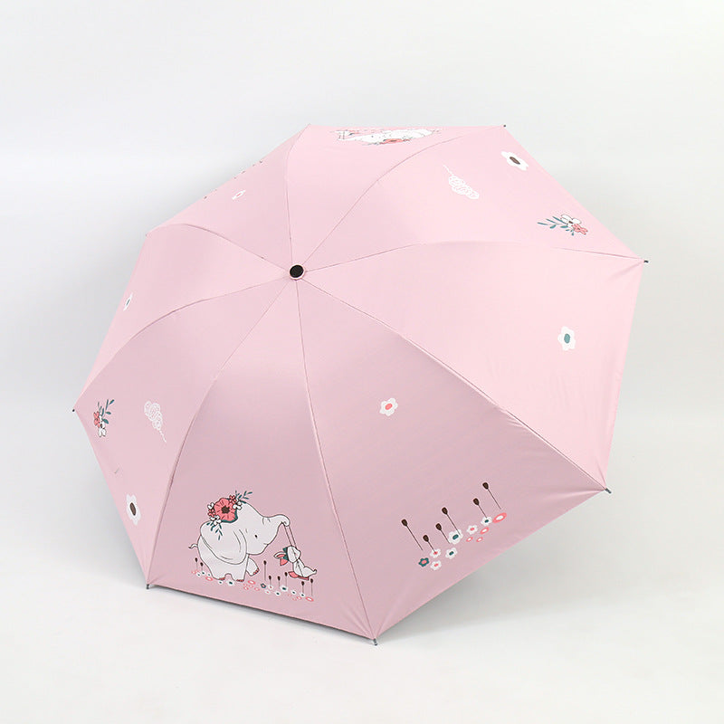 Women Folding Umbrella with Cute Elephant Design Bowlift