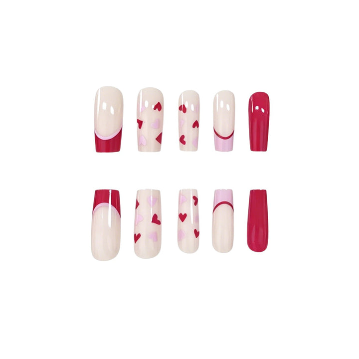 Artistic Heart-Pattern Acrylic Nail Art Extensions Bowlift