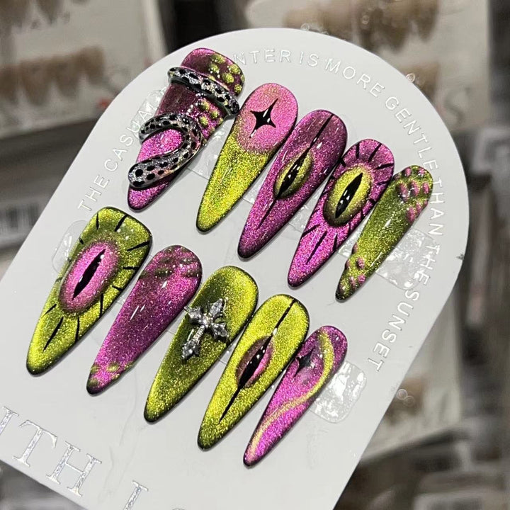 Artistic Stiletto Press-On Nail Set with Unique Graphic Design Bowlift