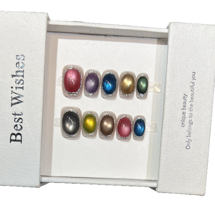 Colorful Metallic Press-On Nail Set with Glittering Accents Bowlift
