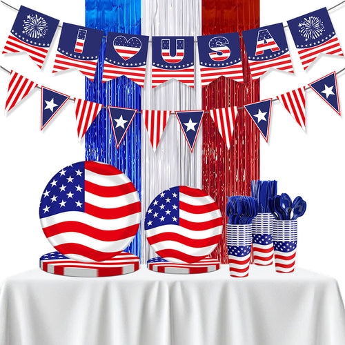 Unisex nan Pappteller Set with patriotic star stripe motif and convenient plate size Bowlift