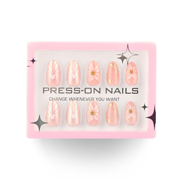 Artificial Press-On Nails with Elegant Flower Design Bowlift