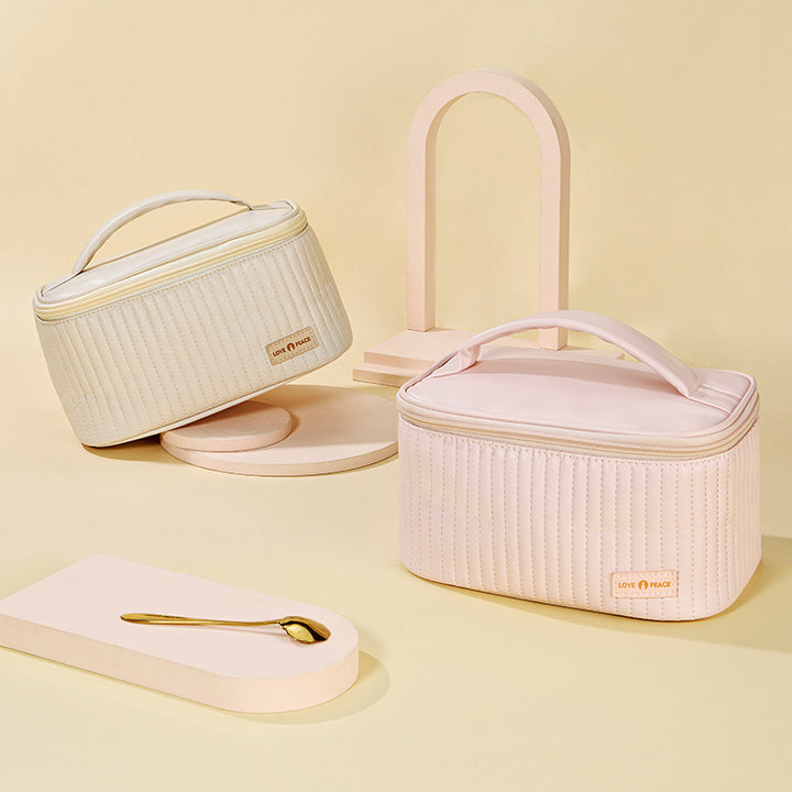 Elegant Quilted Makeup Storage Case Bowlift