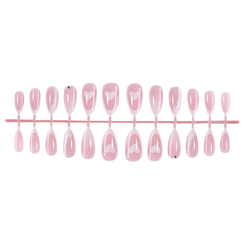 Versatile Press-On Nail Set with Heart and Glitter Accents Bowlift