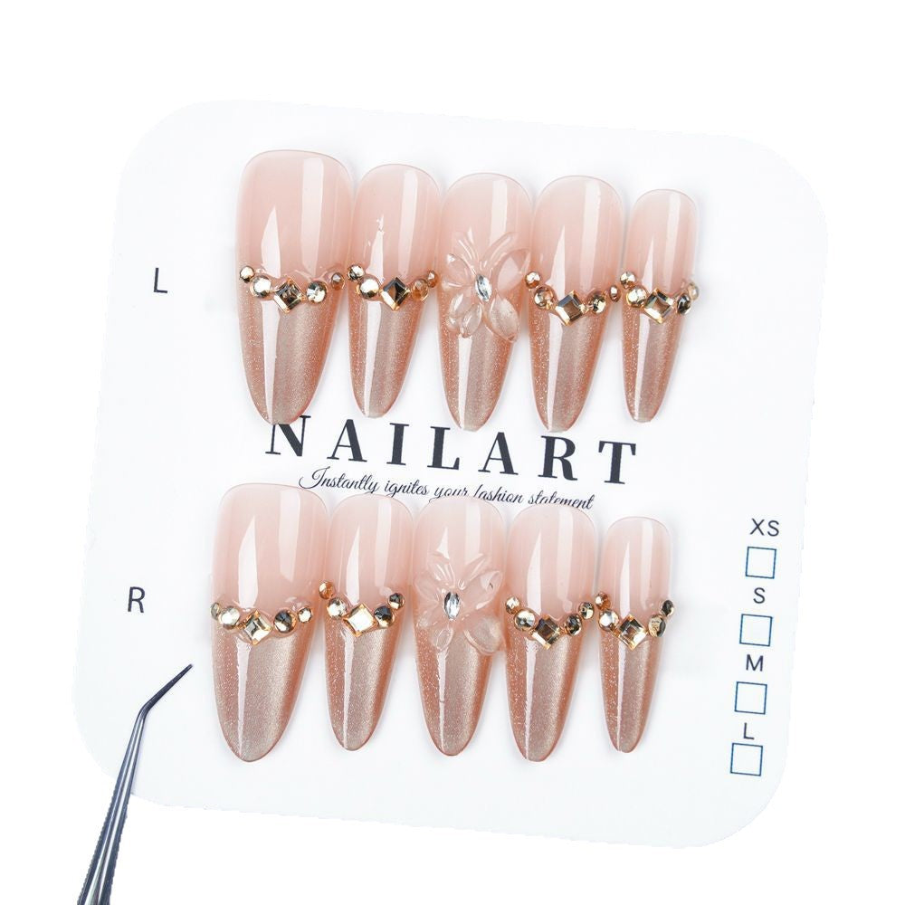 Decorative Press-On Nail Set with Floral Accents Bowlift