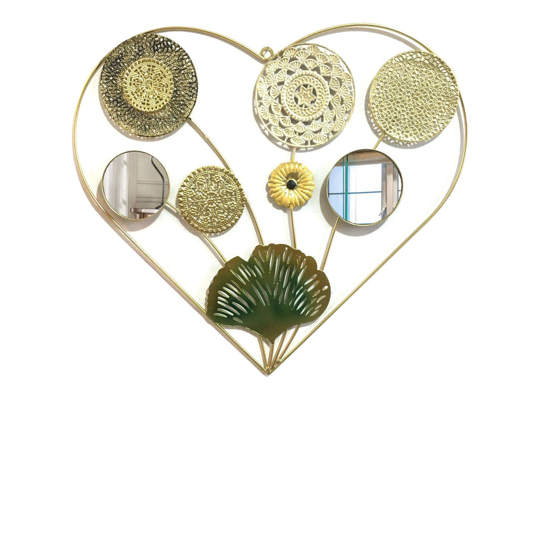 Decorative Metal Wall Art with Tropical Leaf and Mirror Design Bowlift