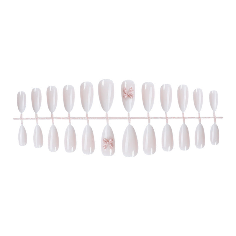 Elegant Press-On Nail Art Set with Glossy Finish and Cute Bow Details Bowlift
