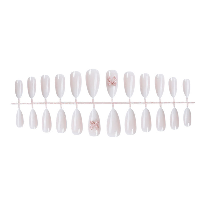 Elegant Press-On Nail Art Set with Glossy Finish and Cute Bow Details Bowlift