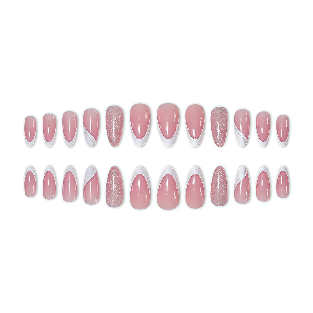 Elegant Glitter French Tip Nail Art Extensions Bowlift