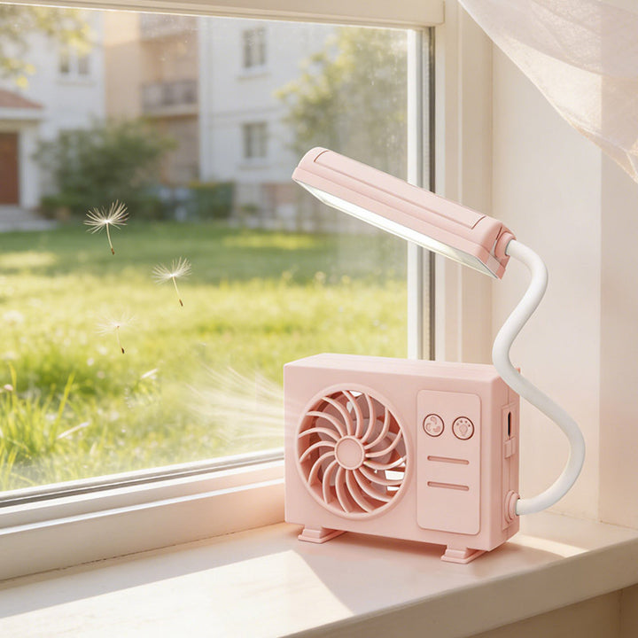 Women's multifunctional table lamp with integrated fan and flexible arm positioning Bowlift