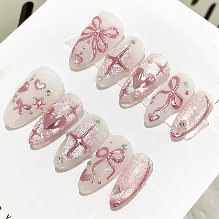 Acrylic nail set with elegant flower and rhinestone design Bowlift