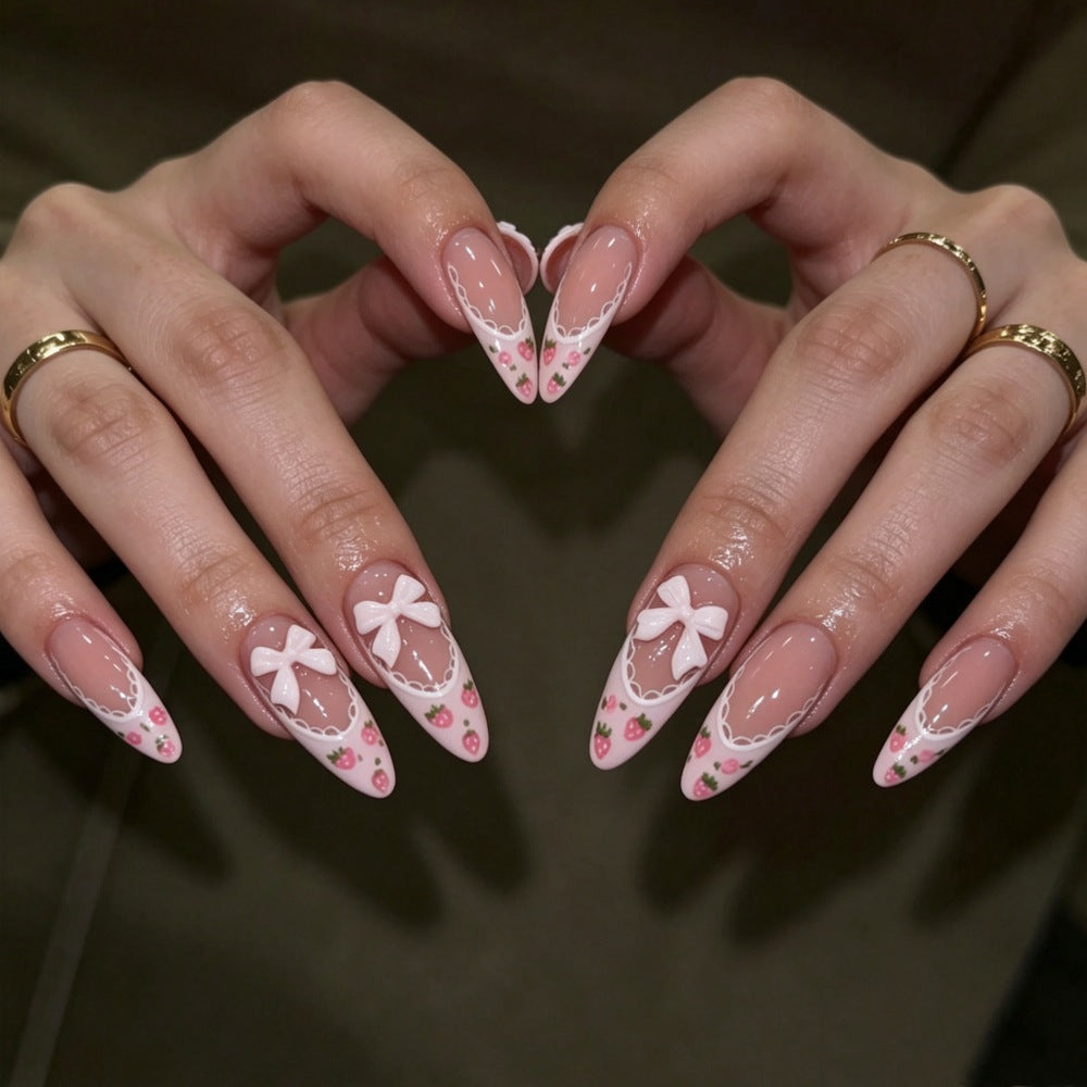 Artificial nails with romantic floral and ribbon motifs Bowlift