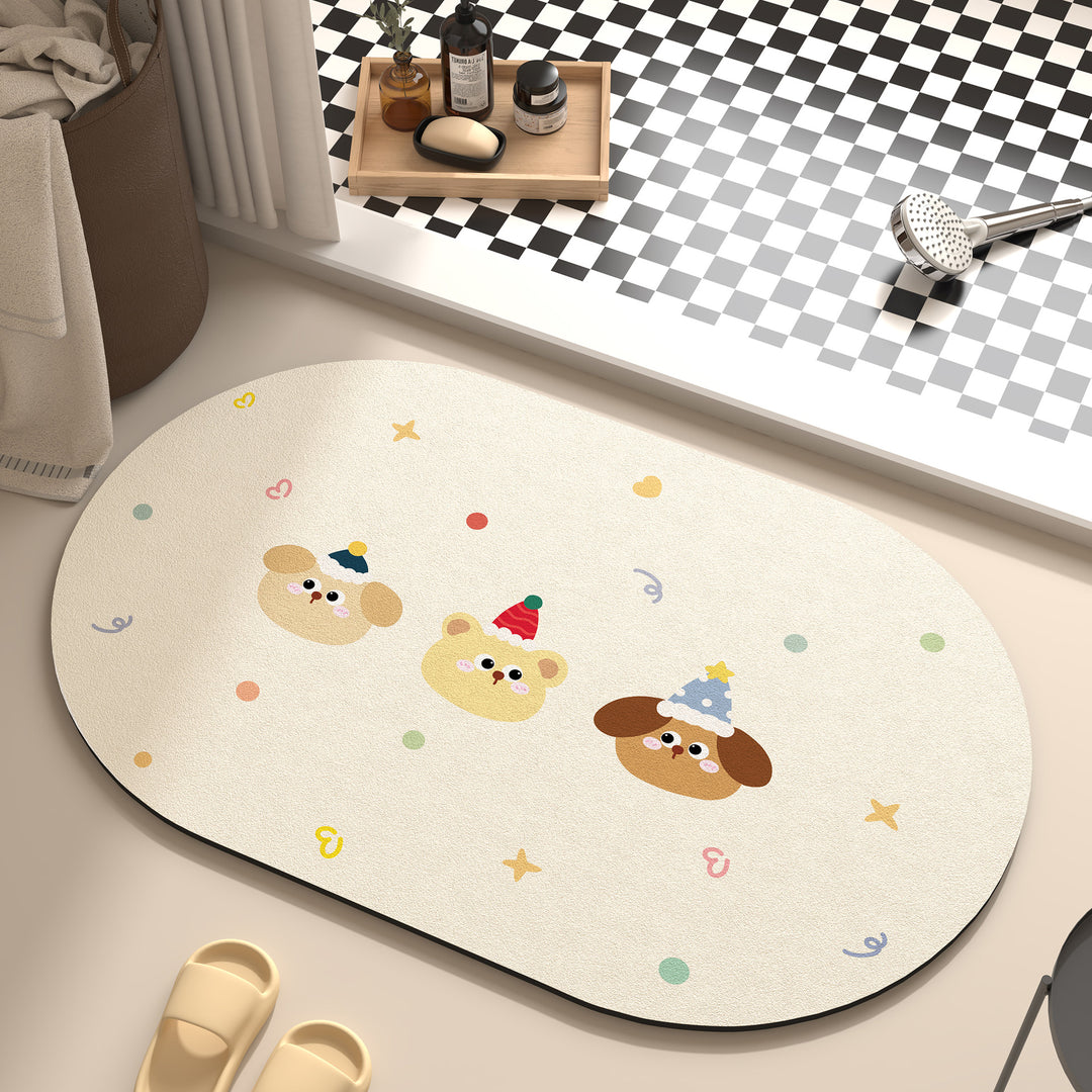 Playful Cartoon Dog-Themed Bath Mat Bowlift