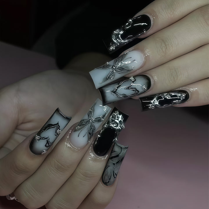 Artistic Long Press-On Nail Design Bowlift