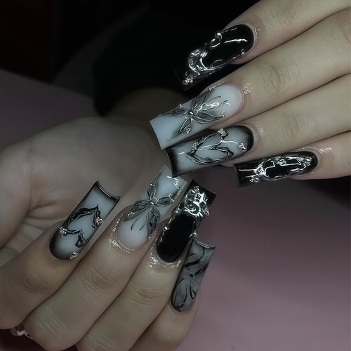 Artistic Long Press-On Nail Design Bowlift