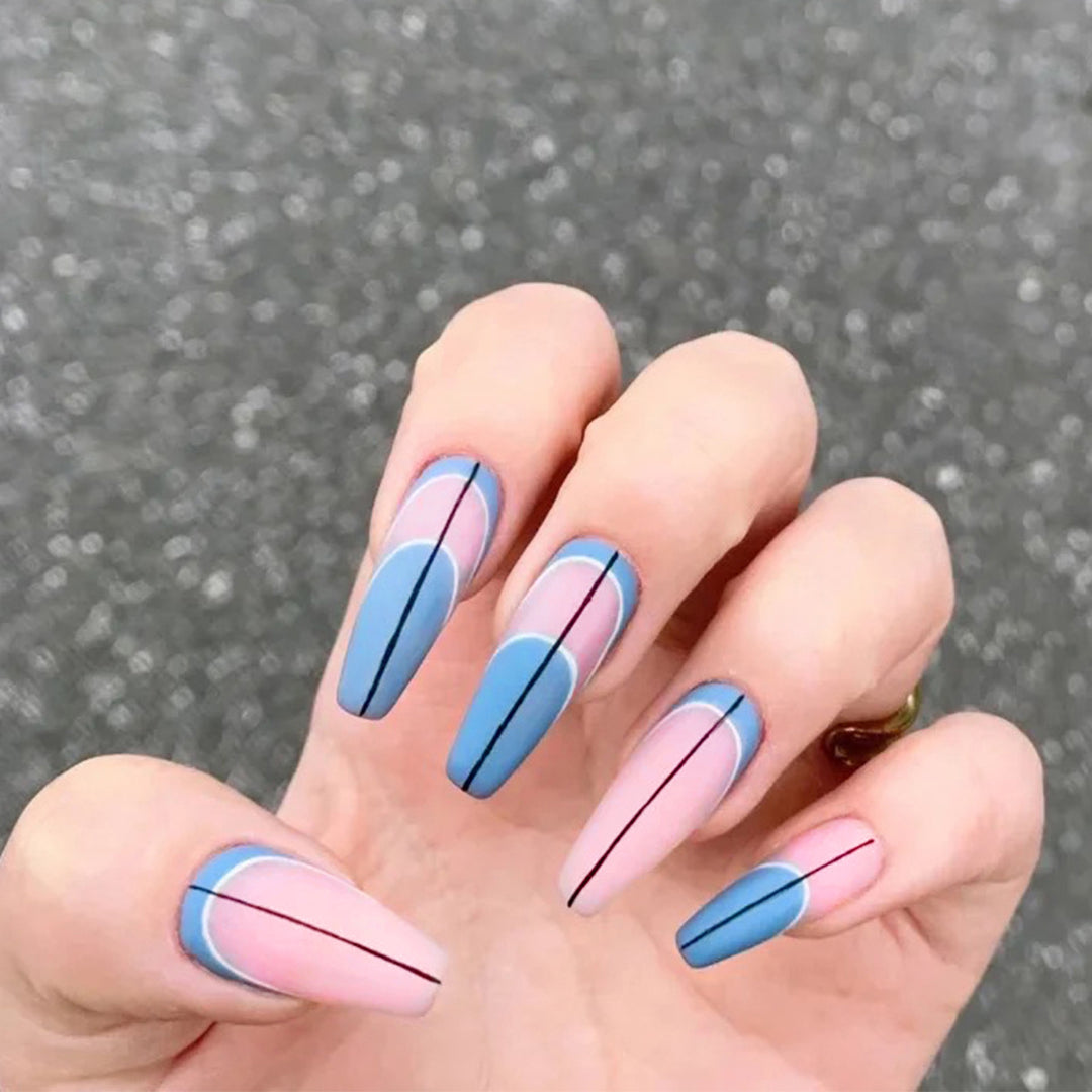 Trendy Stiletto Nails with Geometric Design Bowlift