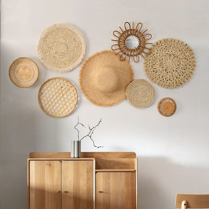 Trendy Round Wall Mirror with Rattan Frame Bowlift
