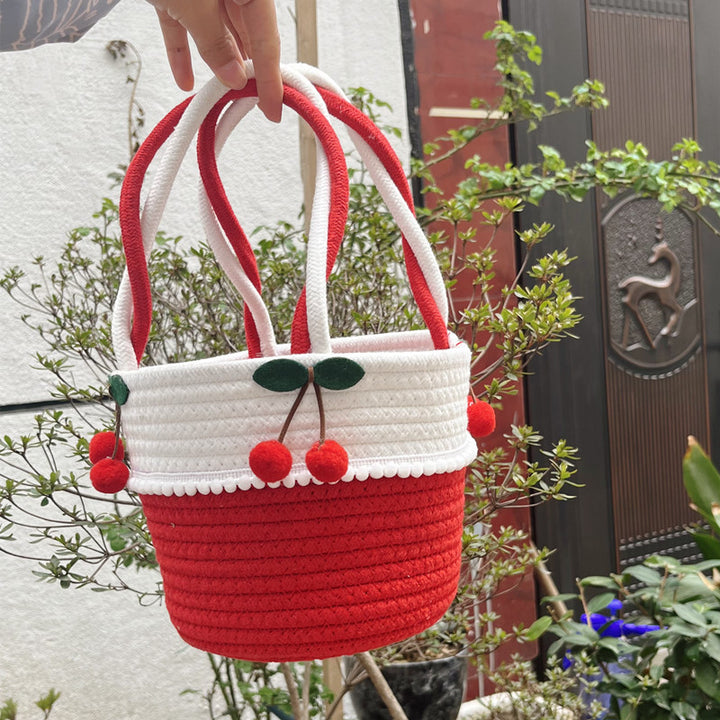 Ladies Playful Storage Basket with Pom-Pom Decoration Bowlift