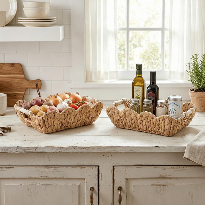 Handwoven storage basket with wave edge Bowlift