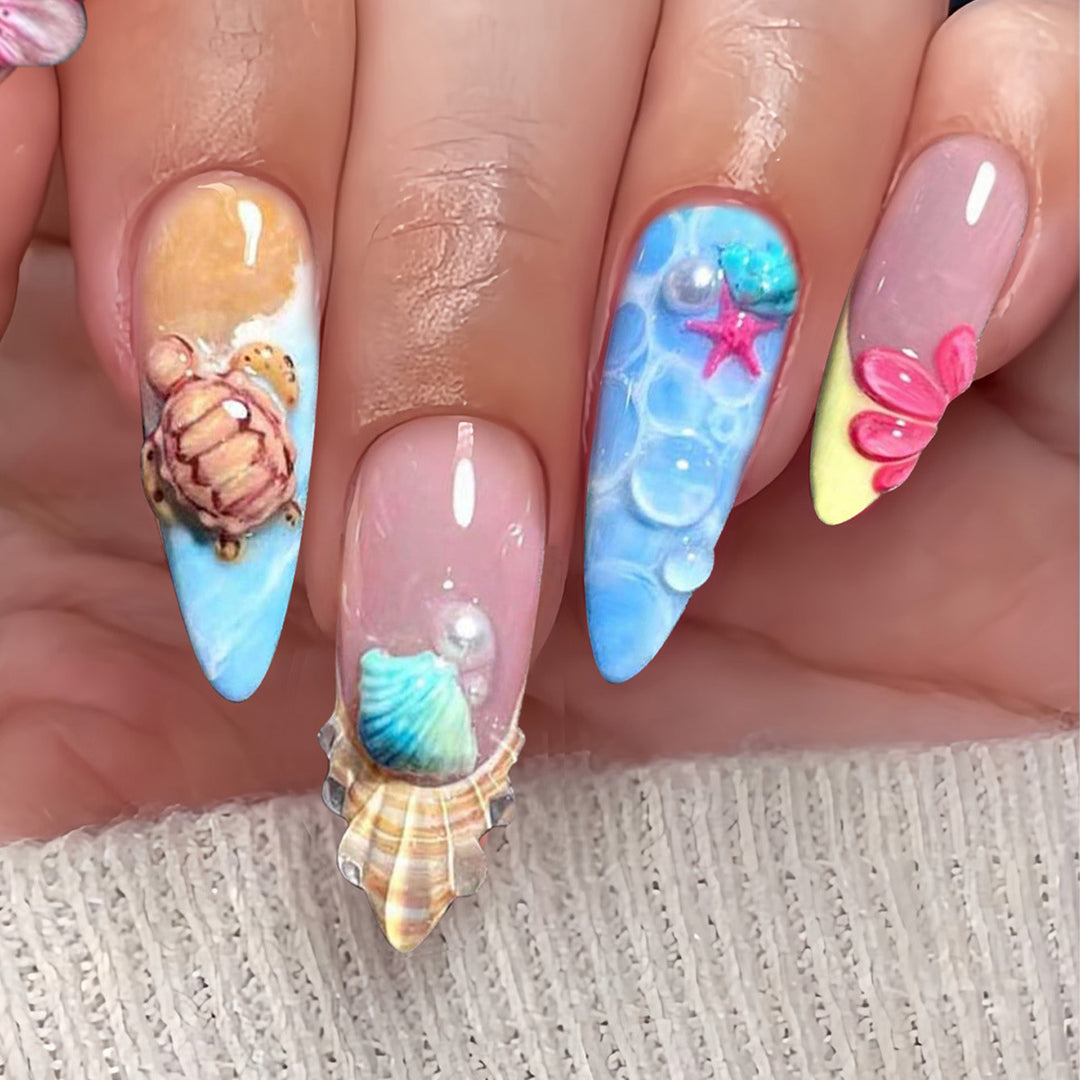 Artistic Sea-Themed Nail Art Bowlift