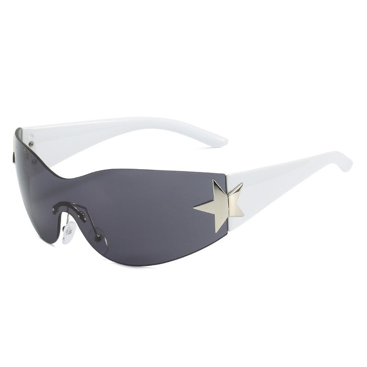 Fashion-Forward Shield Sunglasses with Star Accent Bowlift