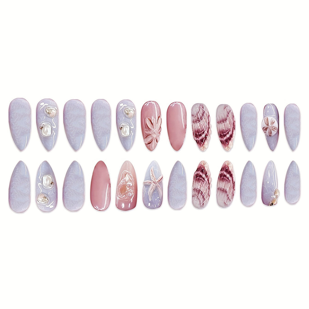 Shell-Decorated Press-On Nail Art Bowlift