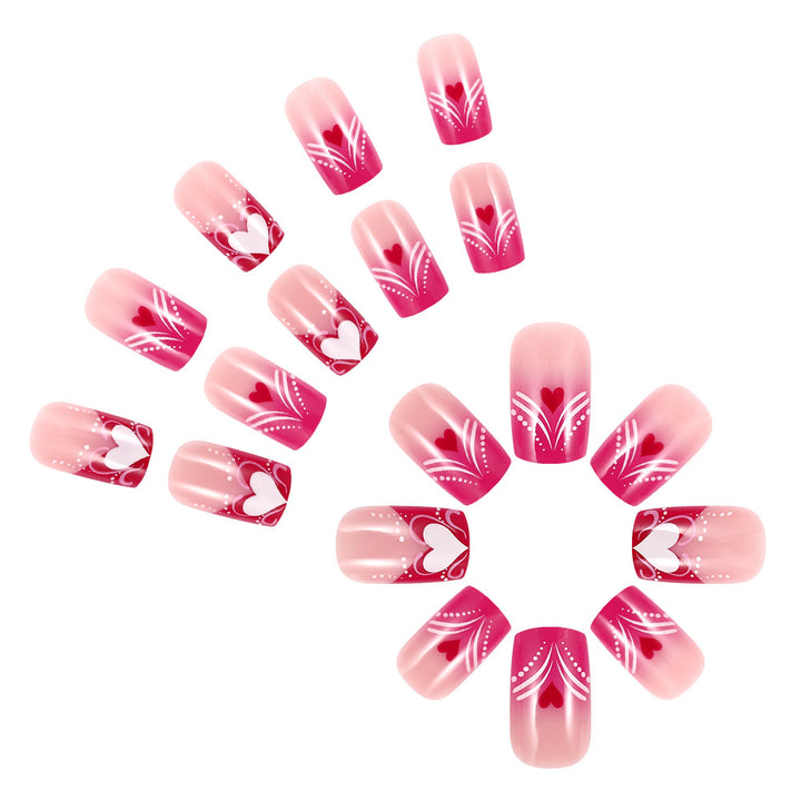 Heart-Embellished Press-On Nail Art Bowlift