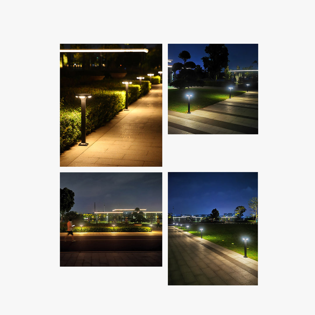Solar-Powered Low-Profile LED Pathway Bollard Light With Dual Downlights And Anchor Base Bowlift