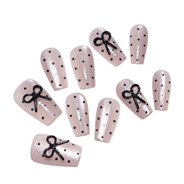 Artful Nail Extensions with Bow Pattern Bowlift